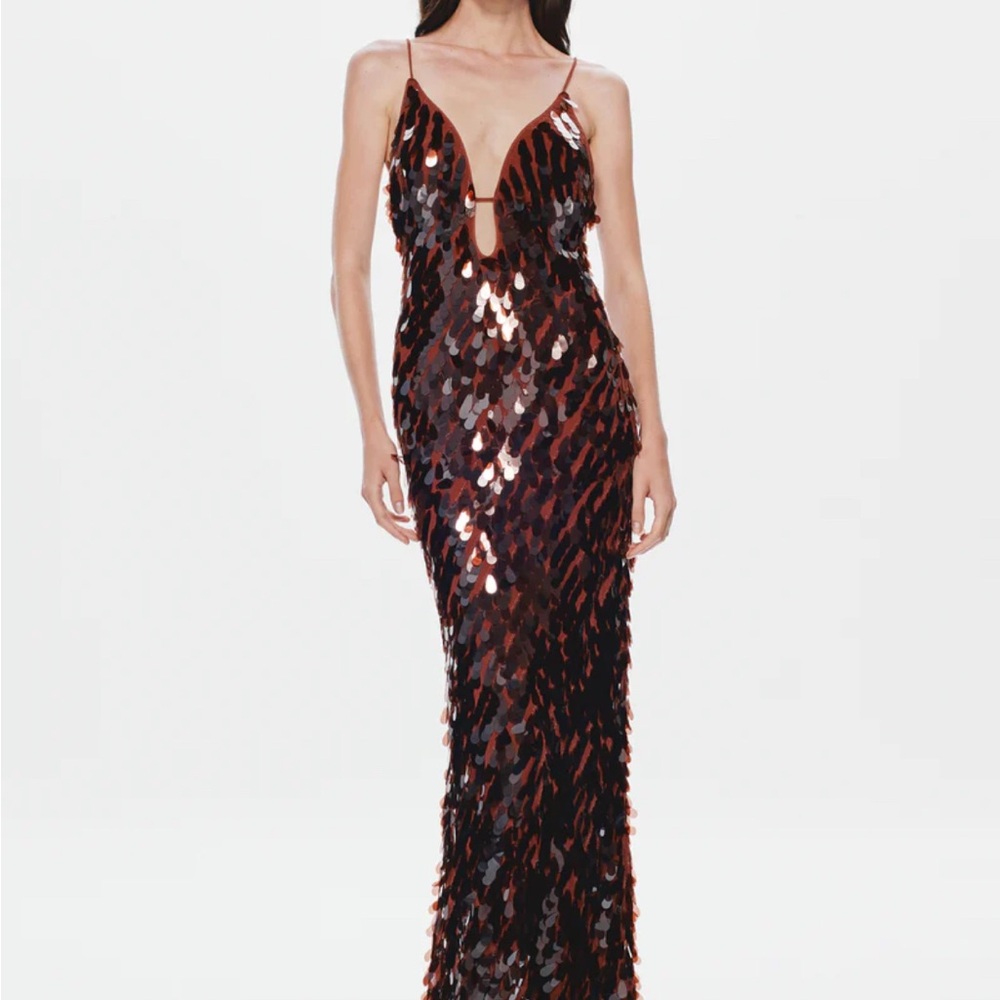 Elegant Sequin Maxi Dress in fig color